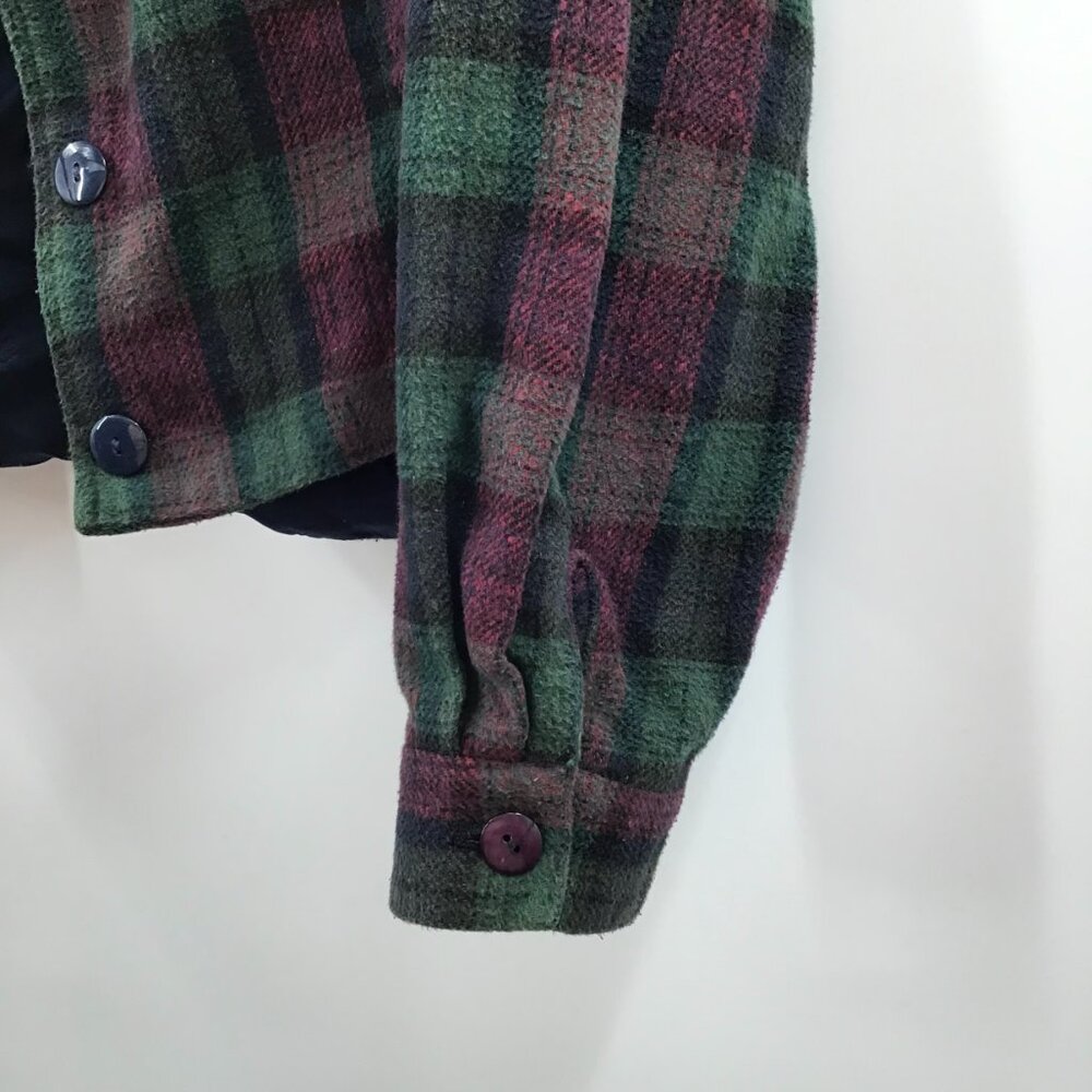 Vintage 1990s Cropped Plaid Flannel Shirt Grunge Sz 22 Long Sleeve Red Green - Picture 11 of 11